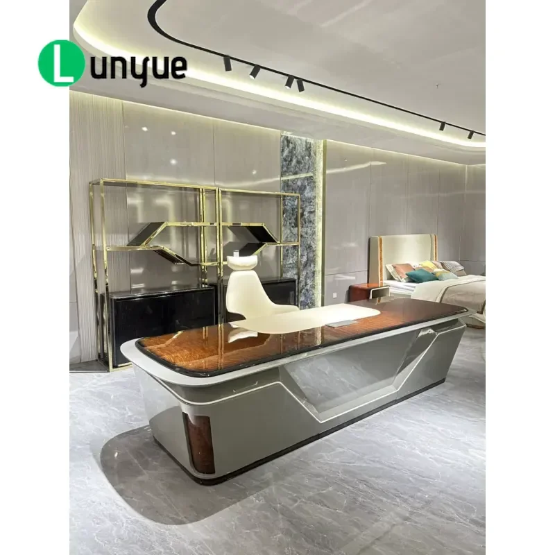 Italian Style Light Luxury Solid Wood Desk Baking Paint Free Combination Design Custom President Office Table for Home Study