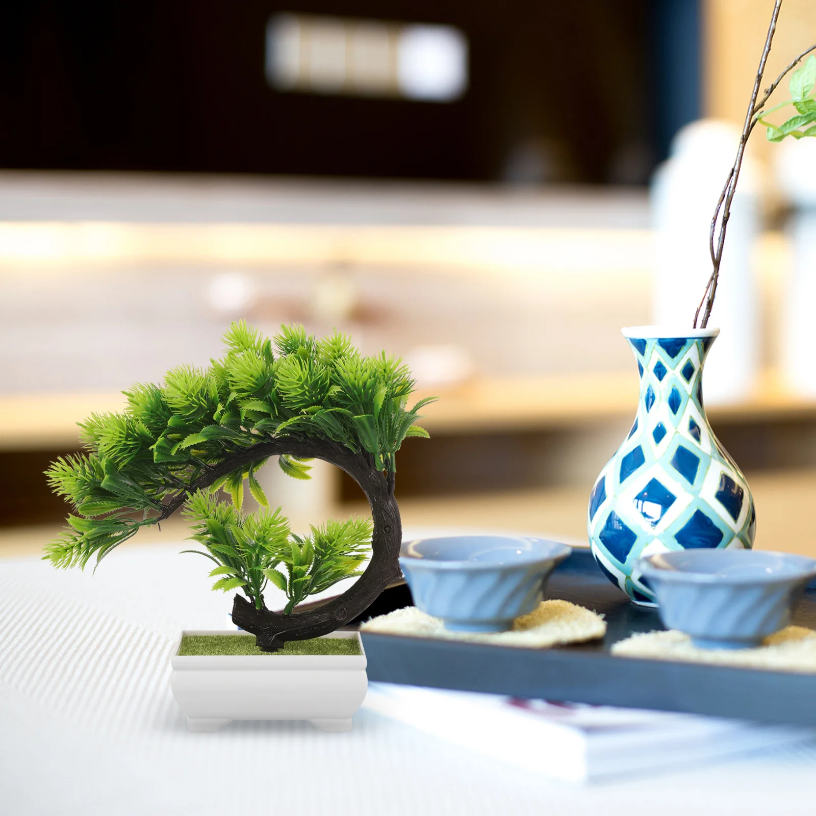 

Realistic Artificial Bonsai Tree Lifelike Green Potted Plant for Home Office Decor No Watering No Fertilizing Required