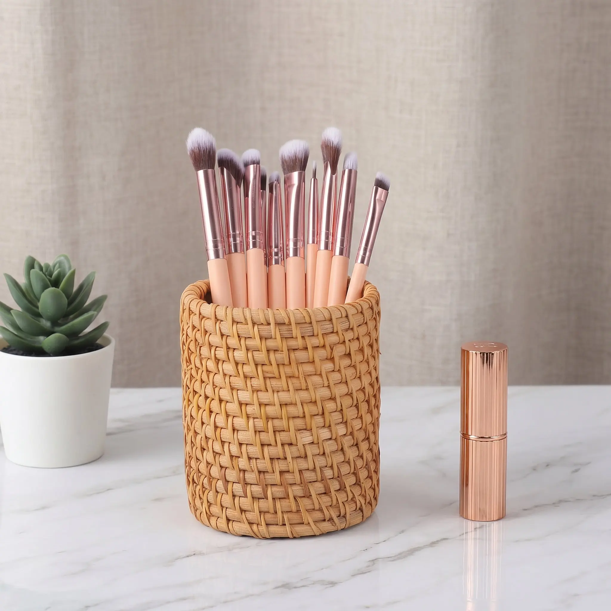 

2Pcs Handwoven Wooden Pencil Holder Sturdy Desk Organizer for Office Students Classroom Art Supplies Storage Multi Purpose Pen