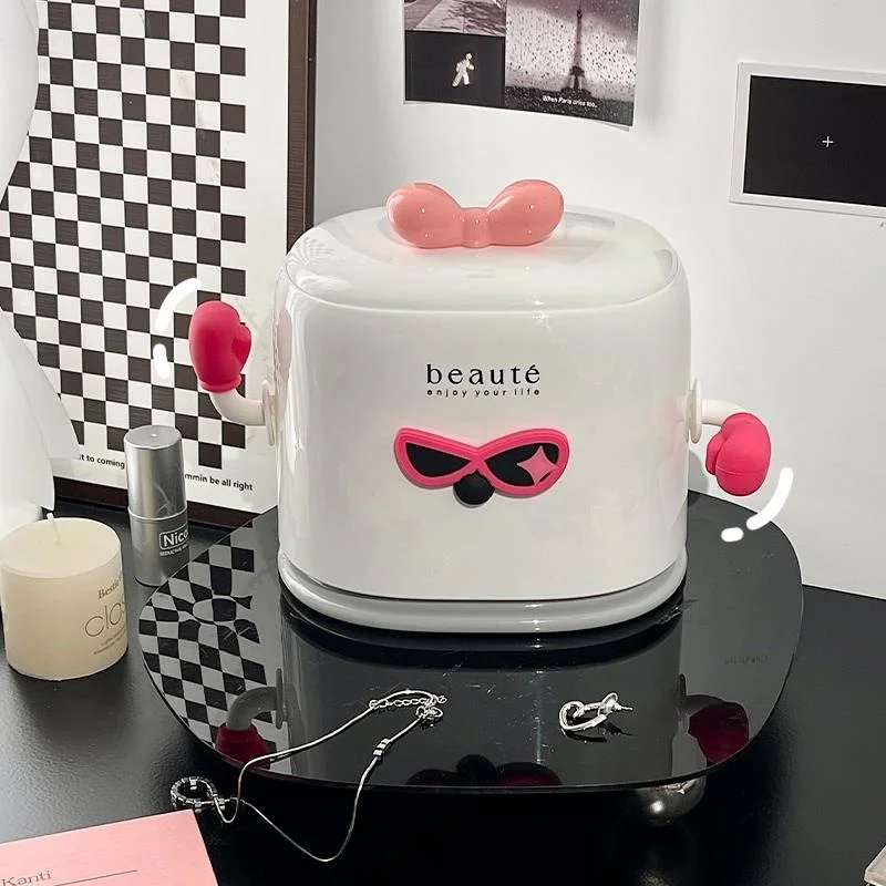 

Creative Desktop Trash Can Office Desk Bedside Storage Bucket Cute Covered Press Type Small Paper Basket Waste Bin