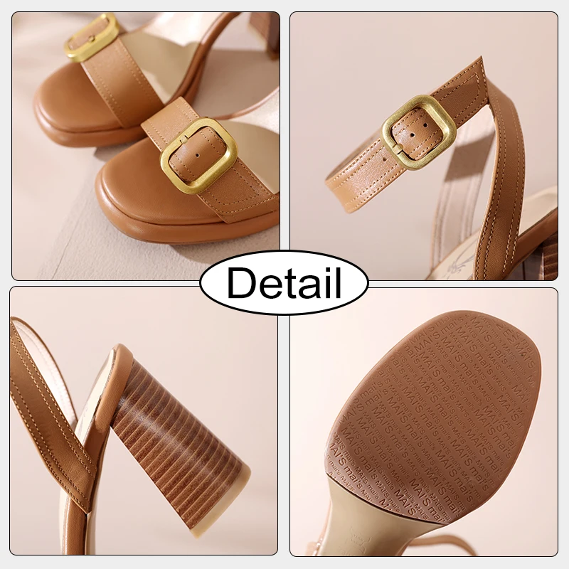 JOZHAMTA Size 34-39 Heeled Sandals For Women Summer 2023 High Heels Shoes Woman Real Leather Buckle Ankle Strap Chunky Sandal