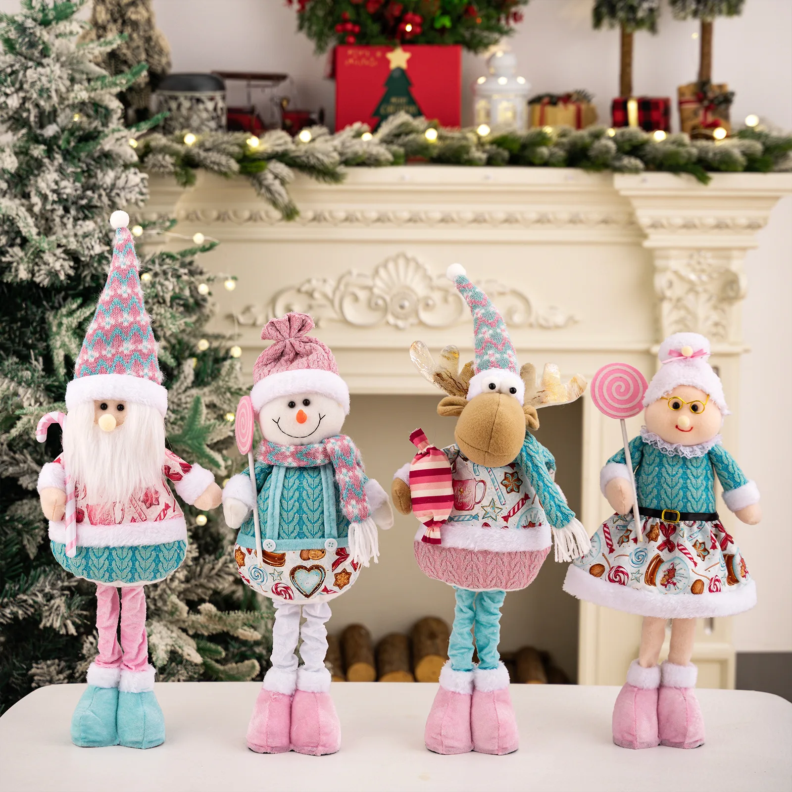 

Pink Telescopic Santa Claus Snowman Doll Children Xmas Gift Christmas Tree Decorations Home Party Supplies Merry Christmas
