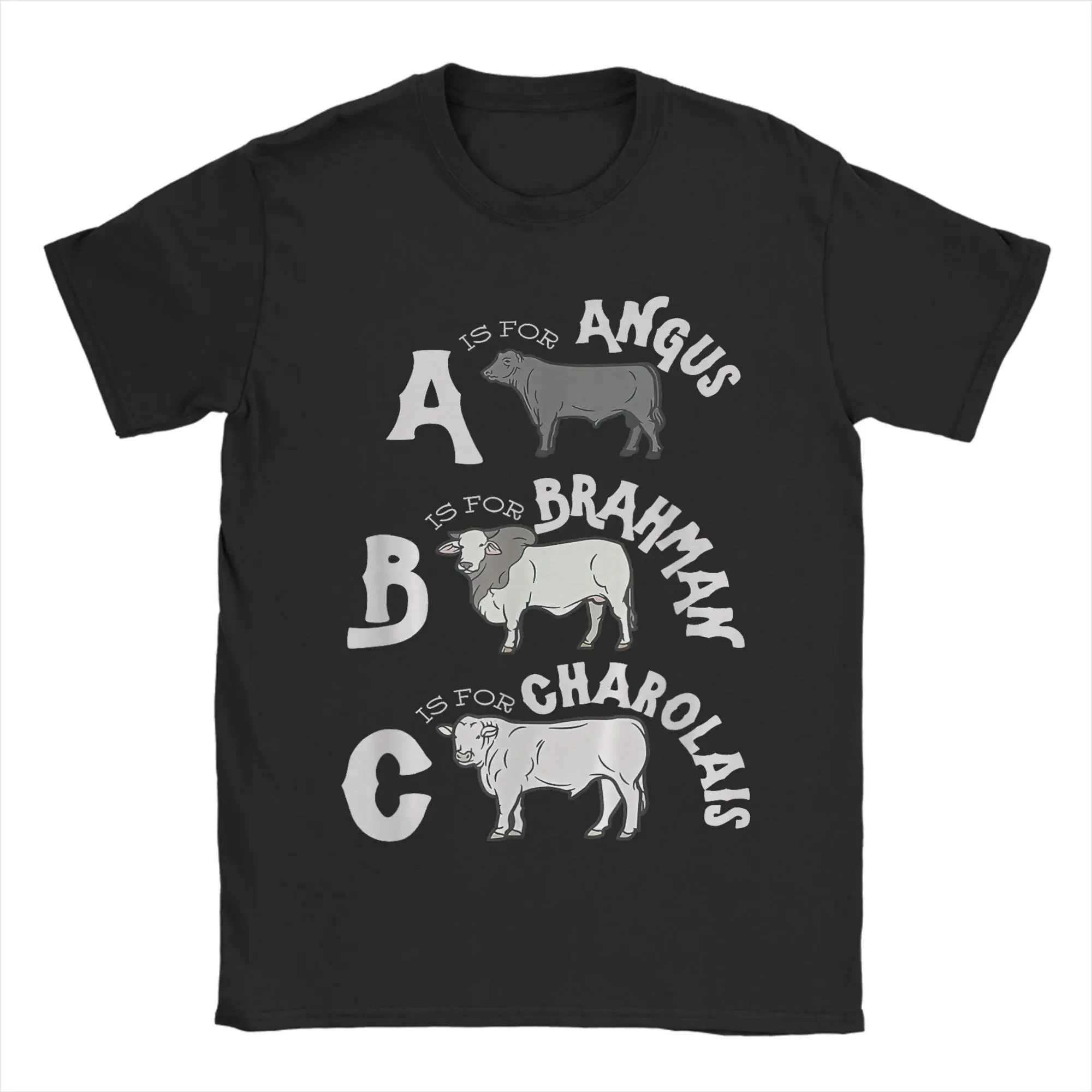 Camiseta con estampado del alfabeto de vacas ABC Angus Brahman Charolais para niños pequeños, camiseta novedosa de algodón para hombre, camisetas con cuello redondo, ropa de manga corta