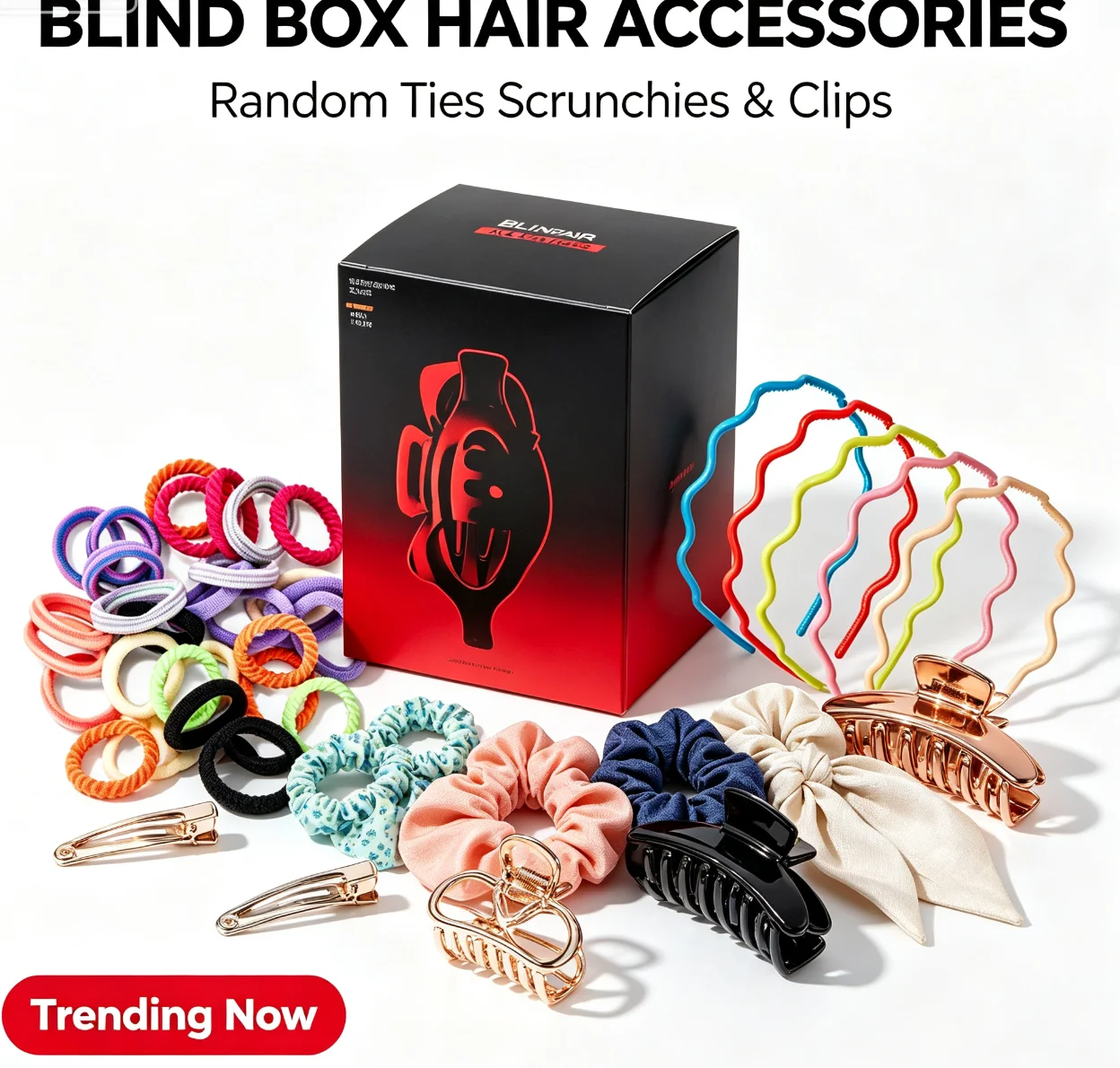 Random Hair Accessories Blind Box, Snap Hair Clips Elastic Hair Ties Wavy Headbands Claw Clips Scarf Scrunchies Mixed Surprise Mystery Box for Women Girls Daily Hairstyle view 5