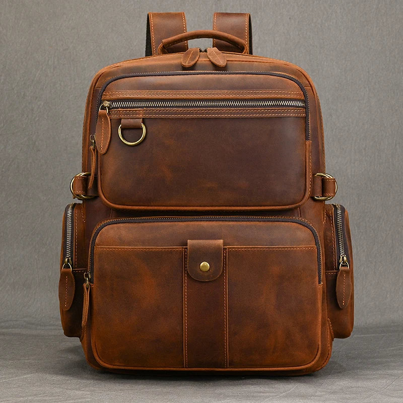 New Fashion Men's Leather Backpack Real Cowskin Travel Bag Male Leather Laptop Bag Backpacks For Man Male Anti Theft Men