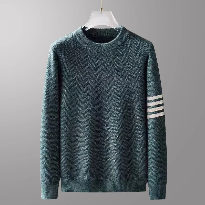 

luxury High end brand tide water mink sweater men's designer classic four bar sweater winter thickening warm round neck pullover