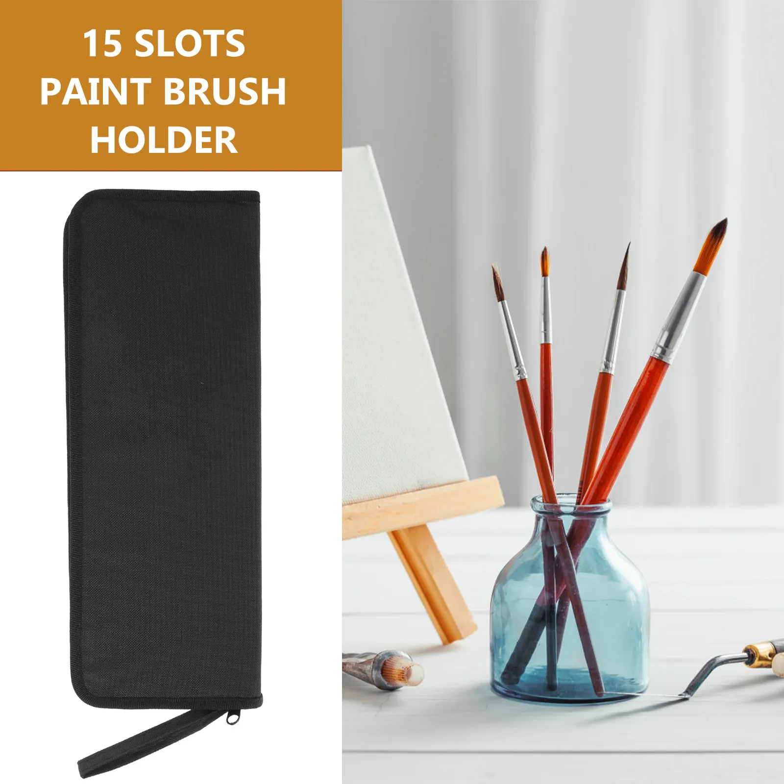 

1pc 15 Slots Paint Brush Holder Durable Canvas Rollup Artist Watercolor Oil Brush Storage Organizer Canvas Pouch Black