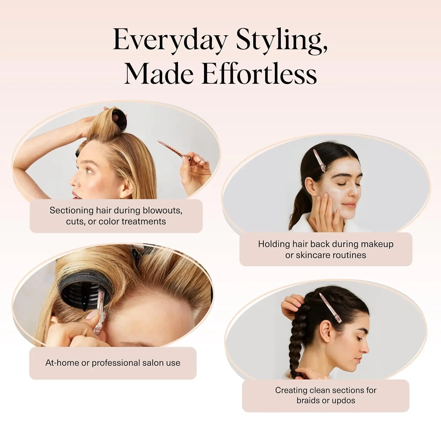 3.5" Rose Gold Aluminum Hair Clips for Salon & Makeup - 6 Pcs, Durable & Lightweight