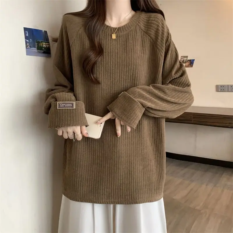 

Women Clothing New Lazy Style Simplicity Plus Size Tops Long Sleeve Solid All-match Fashion T Shirts Casual Korean Spring Autumn