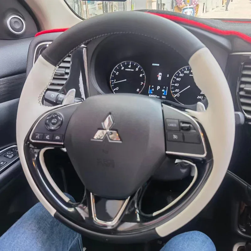 

DIY Hand Sewn Leather Suede Car Steering Wheel Cover for Mitsubishi Outlander Eclipse ASX Interior Car Accessories