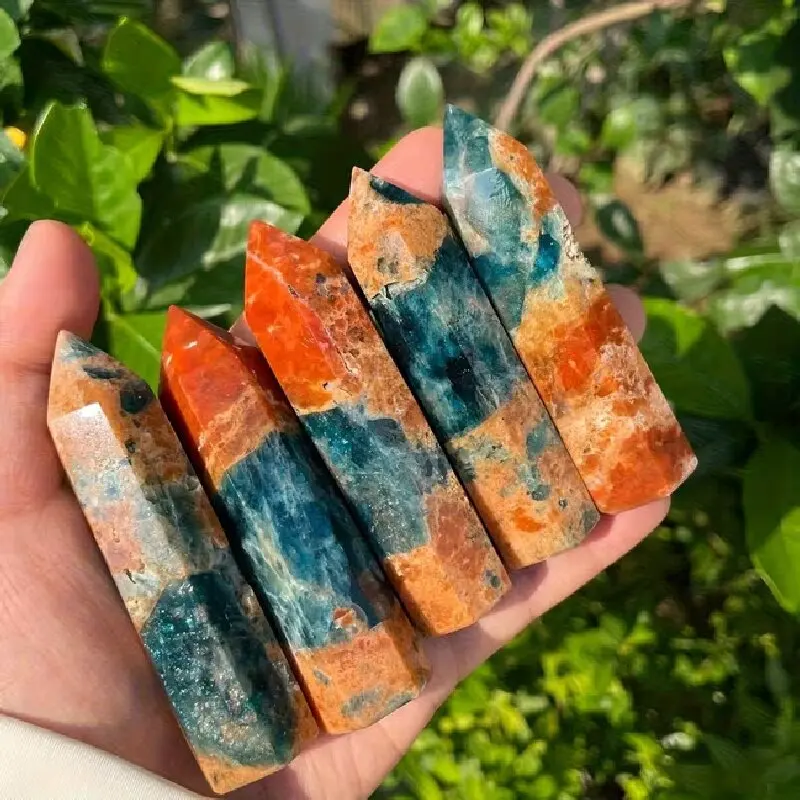 60g Natural Blue Apatite with Pyrite Crystal - Single Tip Hex Prism Suitable for Feng Shui, Career Growth, Retro Polished Golden