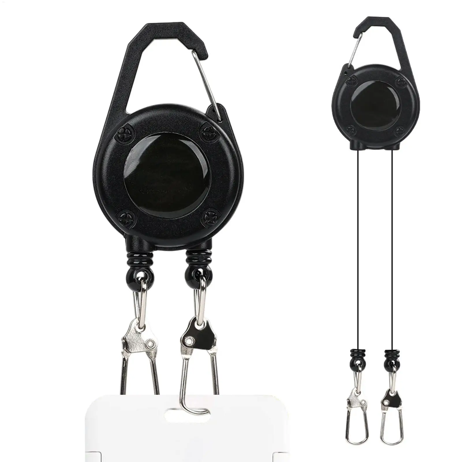 Retractable Badge Reel Double Ended Carabiner Belt Clip Heavy Duty Steel Cord Keychain ID Holder Outdoor Fishing Camping Gear