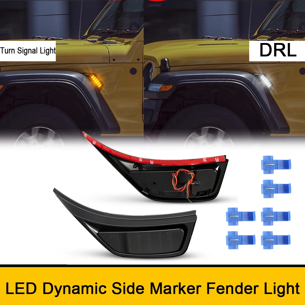 

2x светодиодный повтористый мигающий переключатель, светодиодный боковой габаритный вентиляционный фонарь на крыло для Jeep Wrangler JL JLU Sport Rubicon Sahara 2018-2022 DRL