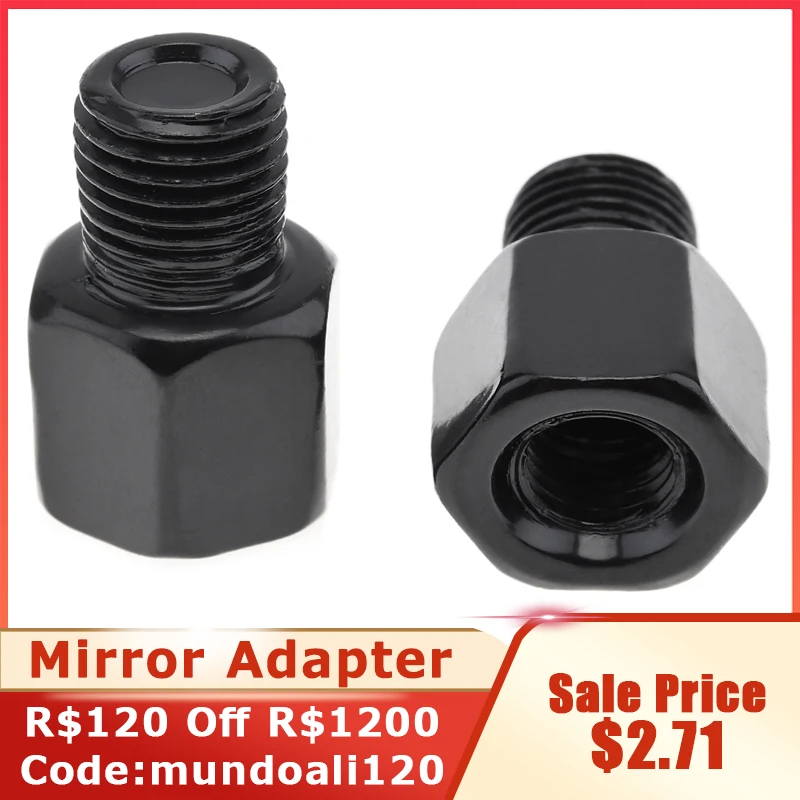 Adaptador Espelho Retrovisor de Motocicleta, M8, M10, 10mm, 8mm, Preto Universal, Parafuso para Moto, Aço, Metal, 2Pcs