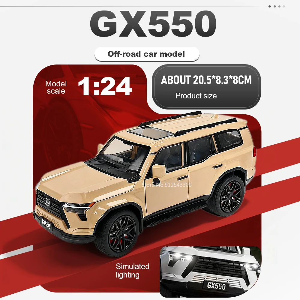 

1:24 Scale GX550 LM300H Model Toy Car Sound Light Pull Back Models Toys Shock Absorption Metal Off-road SUV for Boys Presents