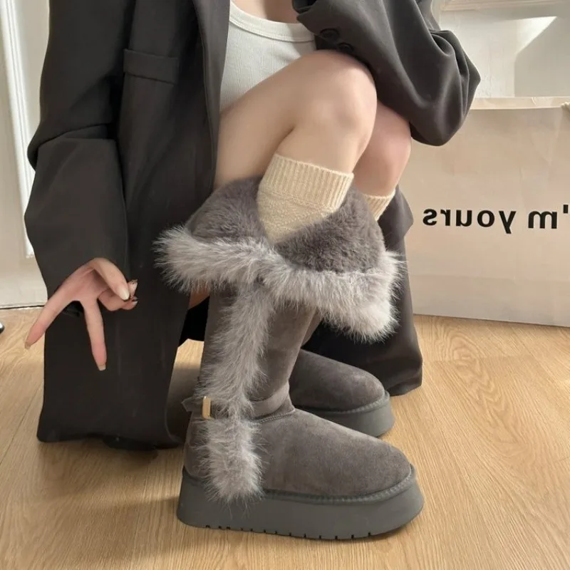 

Women's Winter Fce Lined Snow Boots Anti-slip Warmth Cotton Shoes with Horn Buckle Uoguog Cross-Border Shoe Style New 40