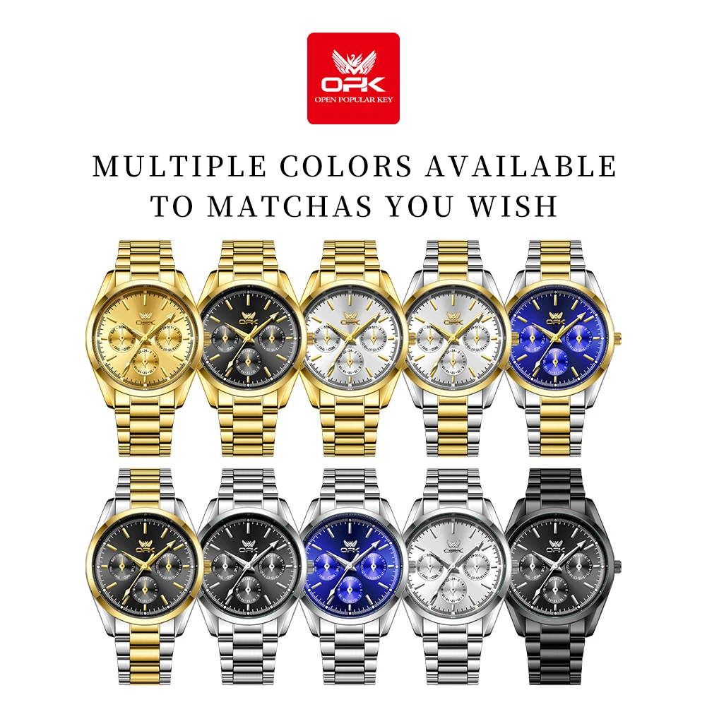 OPK 6024 Mens Watch Original New Fashion Brand Quartz Watch Stainless steel Waterproof Luminous Three Small Dial Watches For Men