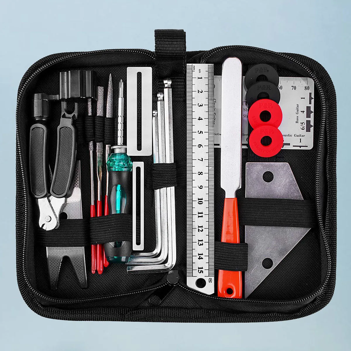 

20pcs Repair Tools Metal Plastic Durable Lightweight Guitar File Wrench Polishing Ruler Zipper Bag Storage Repair Kits For