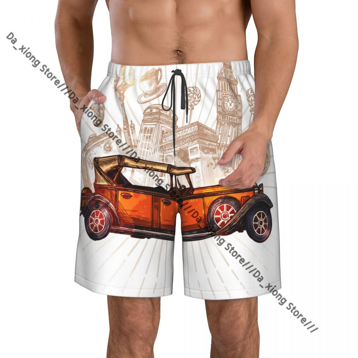 Mens Swimwear Swim Short Trunk Retro Car Travel Poster Beach Board Shorts Swimming Surffing shorts