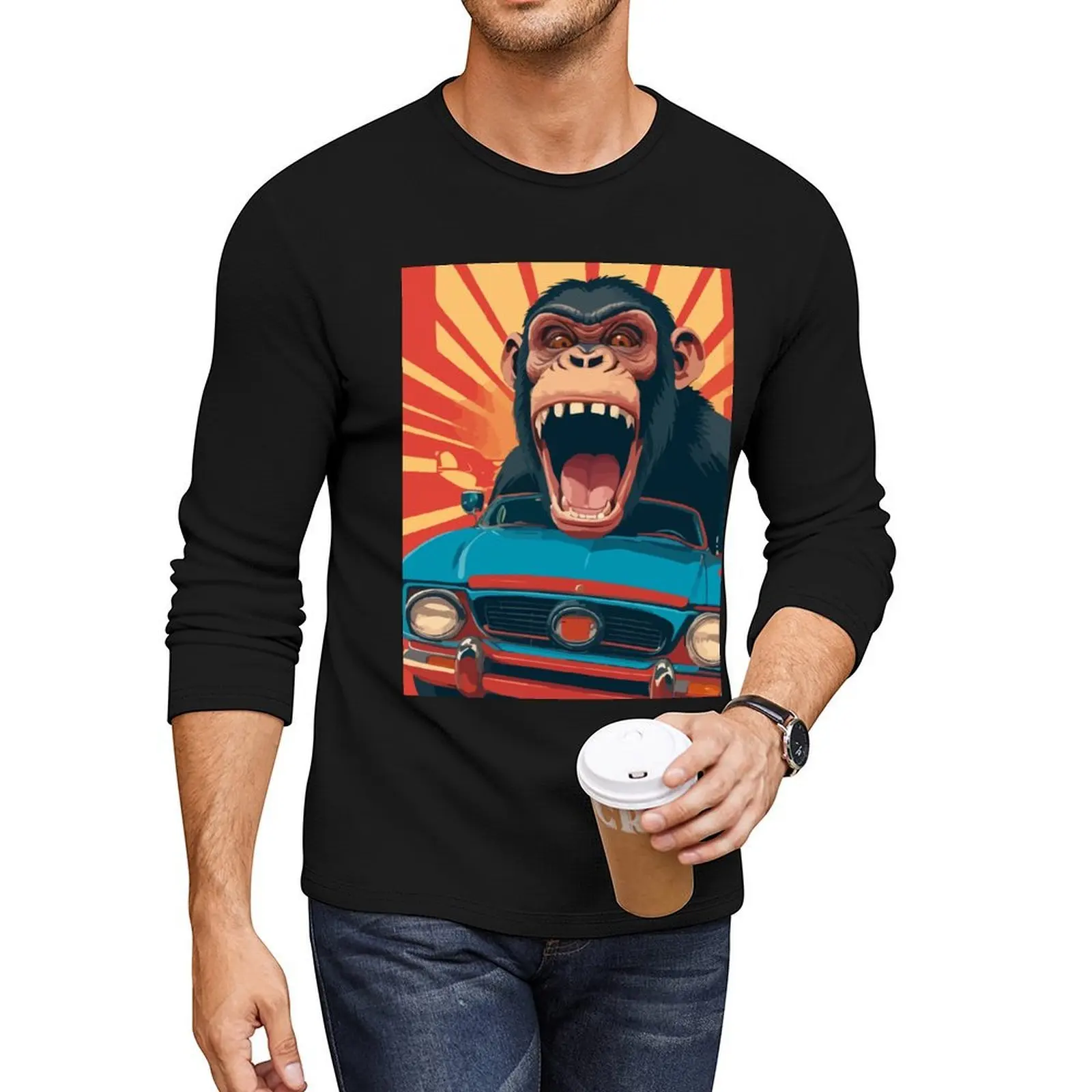 Monkey in a trunk Long T-Shirt sweat shirt plus size tops heavyweight t shirts funny t shirts mens tall t shirts