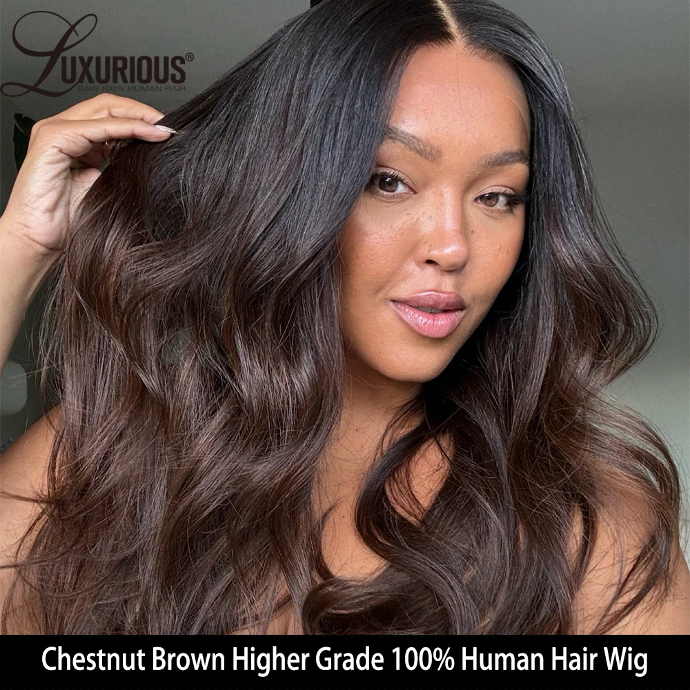 Lujosa peluca con ondas de agua ombré marrón castaño, peluca con malla frontal 13x4, cabello humano blanqueado, peluca de cabello humano con cierre de encaje 4x4, 30 pulgadas