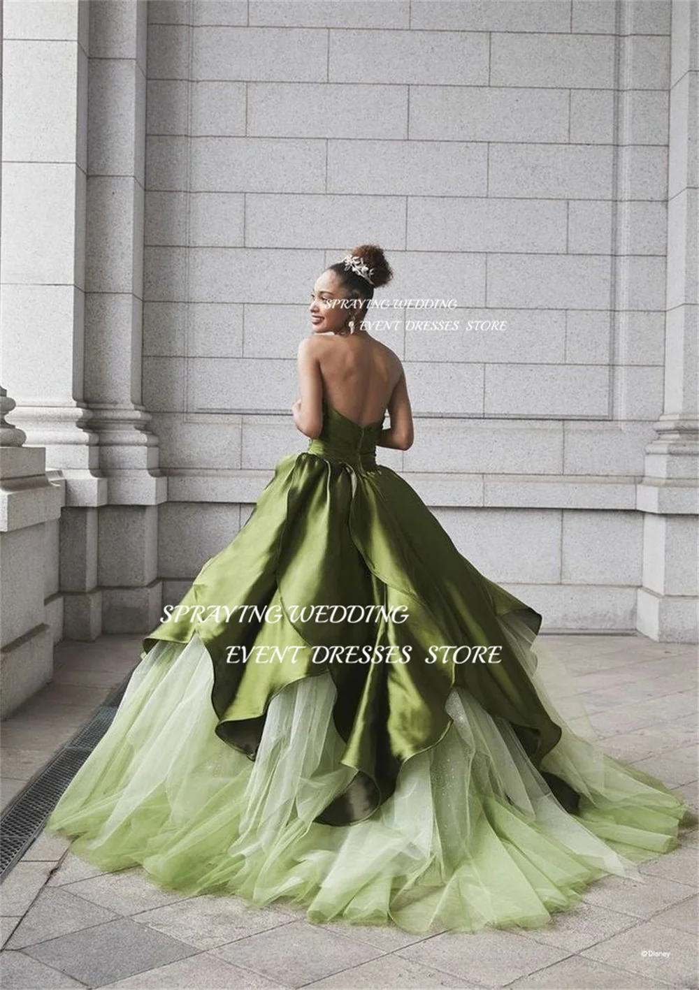 SPRAYING Simple A-Line Tiered Wedding Dress Sweetheart Floor-Length Party Dress Green Satin Tulle Formal Party Dress Customized