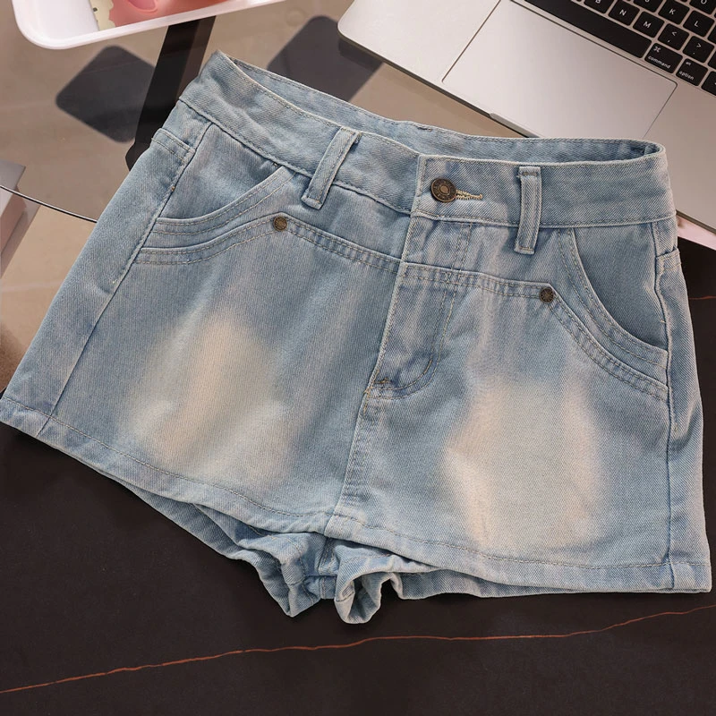 Lichtgekleurde Denim Halfbody Shorts Voor Dames Nieuwe Anti-Walking Rokbroek Veelzijdige Hoge Taille Een Woord Hete Meid Korte Rok