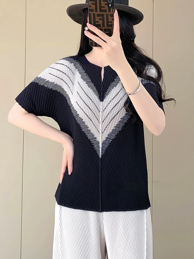 

Новая летняя женская свободная футболка с коротким рукавом, плиссированным принтом в виде сердечек, милым японским дизайном, из полиэстера, с рукавами «летучая мышь» и круглым вырезом