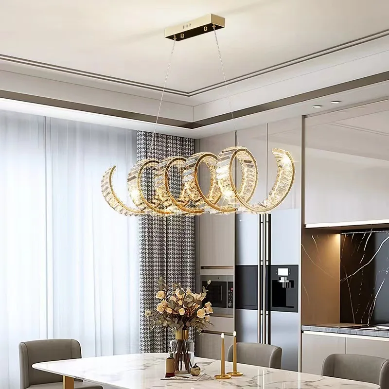 Lampadari moderni in cristallo a spirale per la decorazione della sala da pranzo lampada a sospensione di lusso dorata per apparecchio di illuminazione domestica a soffitto lustro a LED