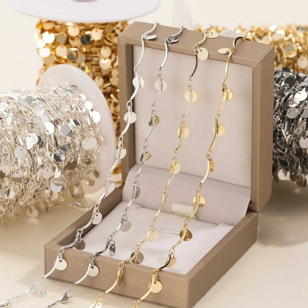 1 Meter/lot 15Mm 14/18K Warna Emas Rantai Berlapis dengan Liontin Bulat untuk Buatan Tangan DIY Gelang Kalung Pembuatan Perhiasan Persediaan