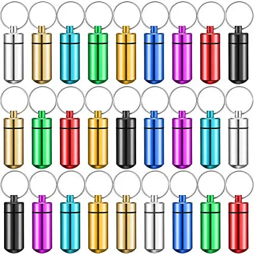 

90Pcs Pillbox Keychain Pill Box WaterProof Aluminum Pill Cases Bottle Holder Container For Medicines
