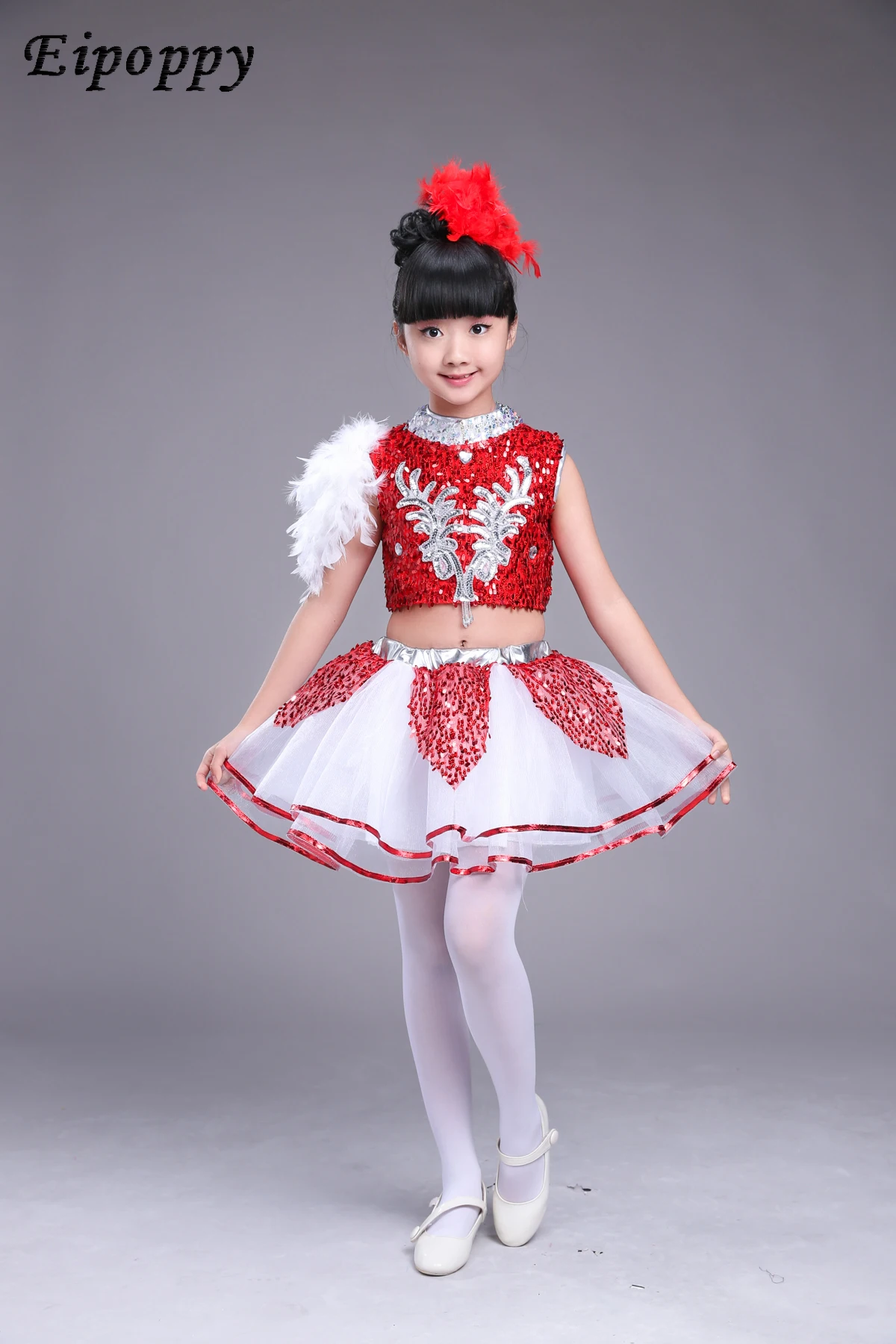 어린이 스팽글 재즈 의상, 여아 모던 재즈 댄스 의상, 아기 푹신한 스커트, 캣워크 의상