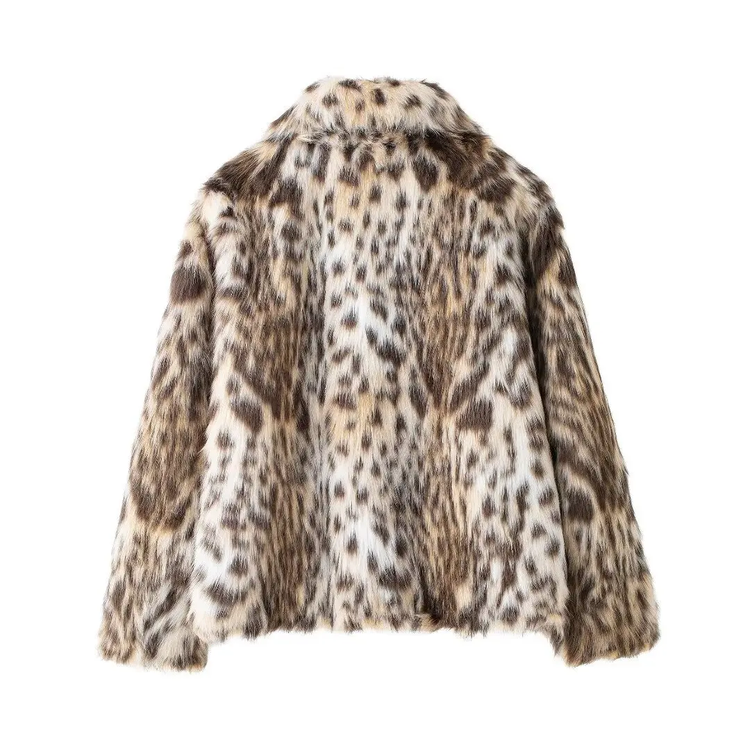 Women Leopard Plush Fur Jacket Autumn and Winter Women's Fashion Street Thick Warm Windproof Lapel Long Sleeved Holiday Jacket