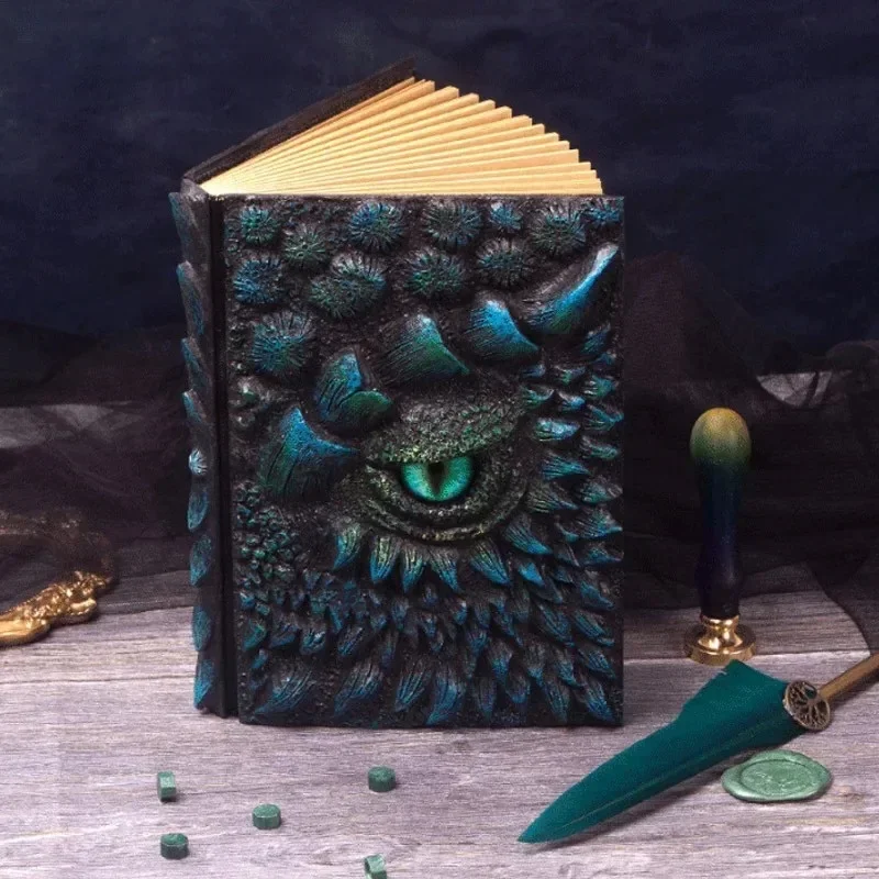 Fashion Retro Dragon Embossed Cover Notebook Dragon's Eye Resin Handbook Travel Journal Book Cubic Embossed Art Journal Book