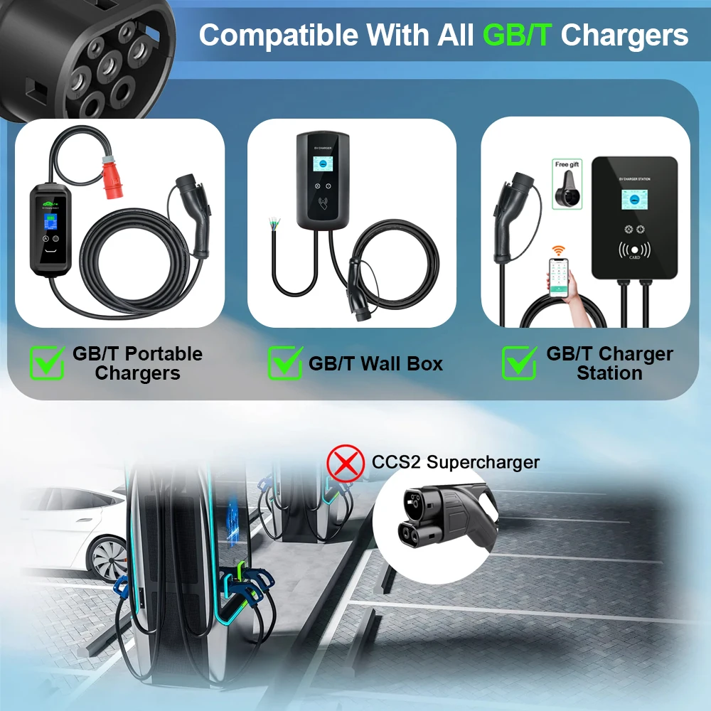 Chiefleed-Adaptador de carga GBT a tipo 2, IEC-62169 32A, 7,2/22kw EV, para vehículos eléctricos de la UE, Conventor, coches híbridos