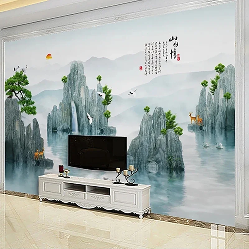 Murales personalizados 3D cascada de montaña verde paisaje natural foto papel tapiz tela de pared sala de estar decoración del hogar revestimiento de paredes 3 D