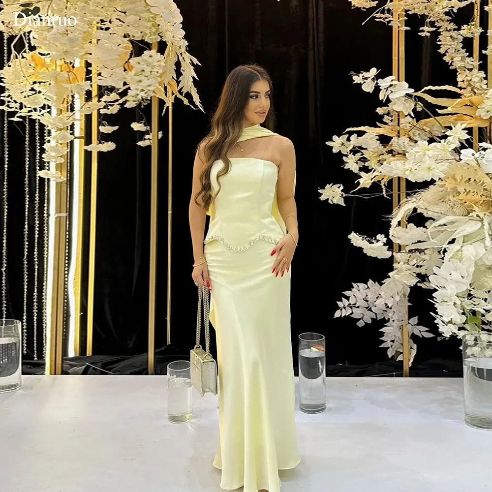 

Dianruo Блестящие хрустальные ленты Вечерние платья Русалка Элегантные платья для особых случаев Светло-желтые халаты De Soirée по индивидуальному заказу