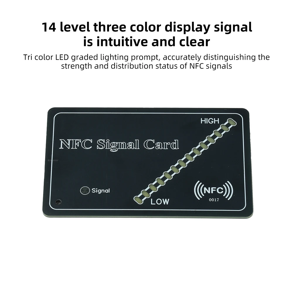 NFC RFID Signalstärke-Testkarte 13,56 MHz Protokoll mit 14-stufiger dreifarbiger LED-Anzeige und Batterie für Zugangstest – Detail 11