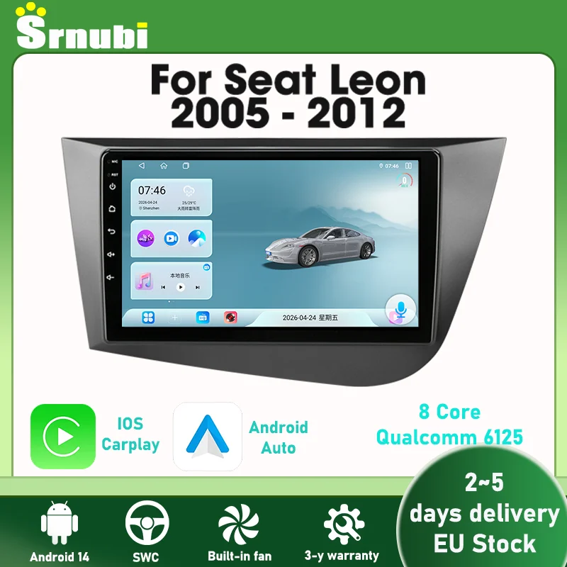 Radio de coche con navegación GPS de 9 pulgadas, Carplay y Android Auto para Seat Leon 2 MK2 2005-2012, Srnubi Multimedia, unidad principal 2 Din, pantalla táctil, Bluetooth, automotriz.