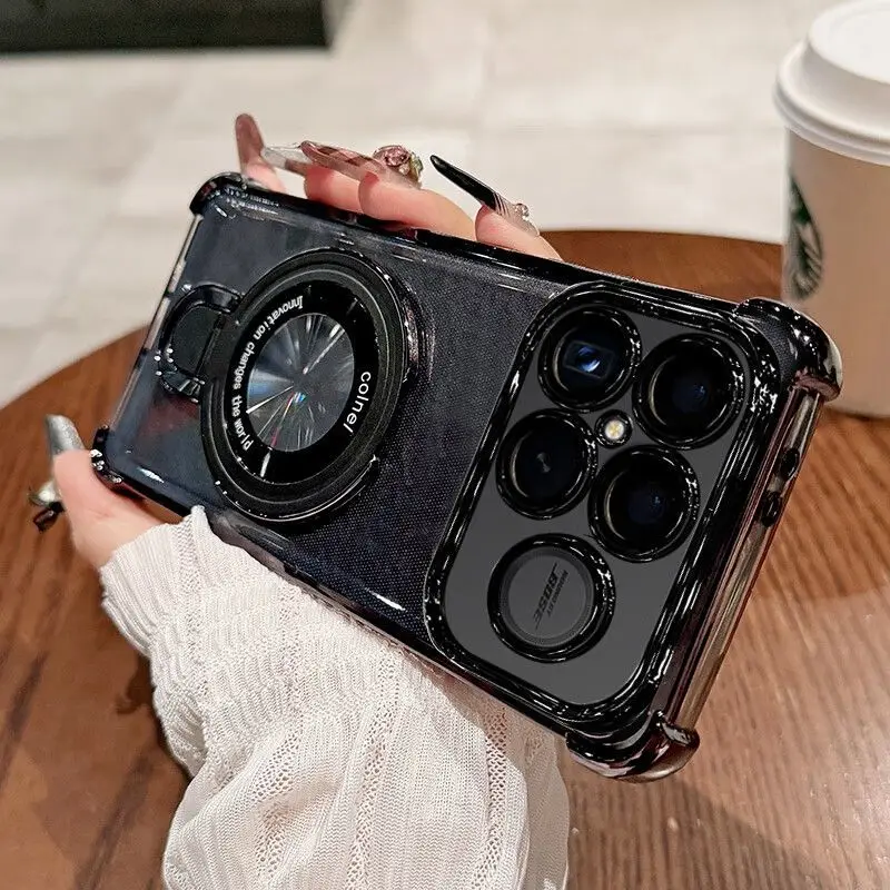 Case For Xiaomi POCO F8 Ultra Pro Electroplated Transparent Four-Corner Stand with Magnetic Back Cover For POCO F 8 Pro Funda