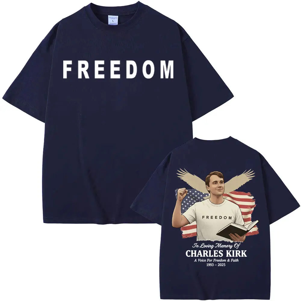 تشارلي كيرك صحيح باتريوت Freewind 2025 صيف جديد حار بيع الرجال النساء Harajuku ريترو قصيرة الأكمام الصيف س الرقبة فضفاضة تي شيرت #2