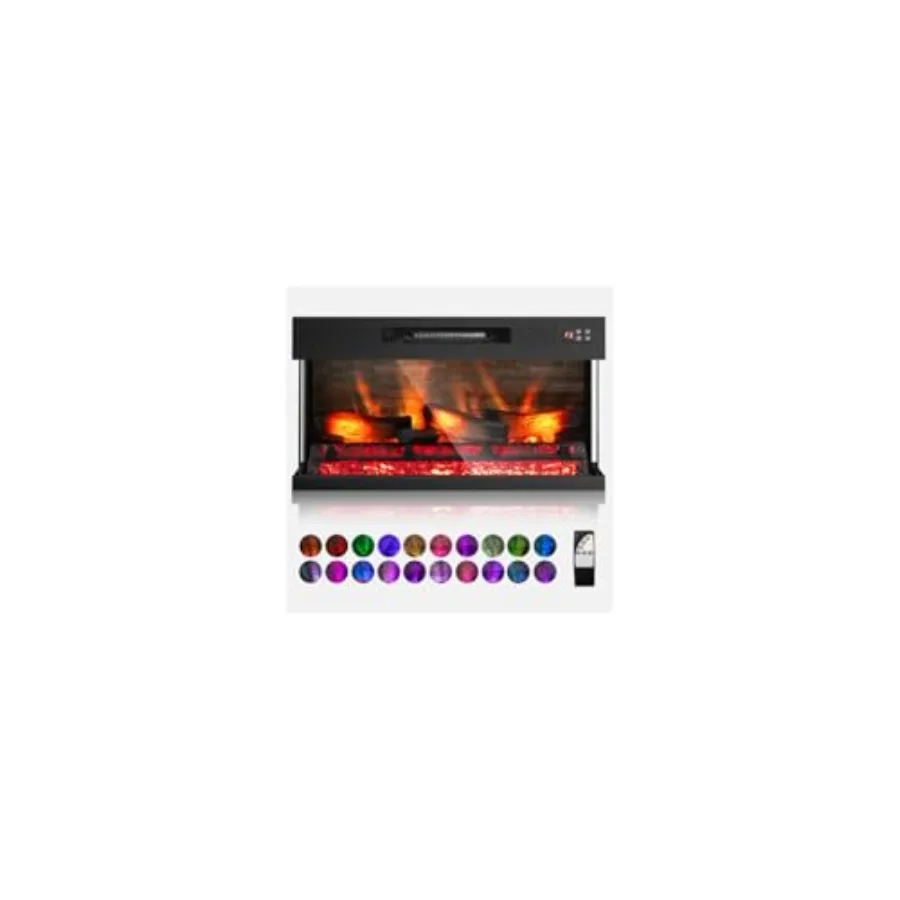 36 Inch 3-Sided Glass Electric Fireplace Insert with Remote Control Wall Mounted Recessed Heater 8H Timer 20 Flame Colors for I
