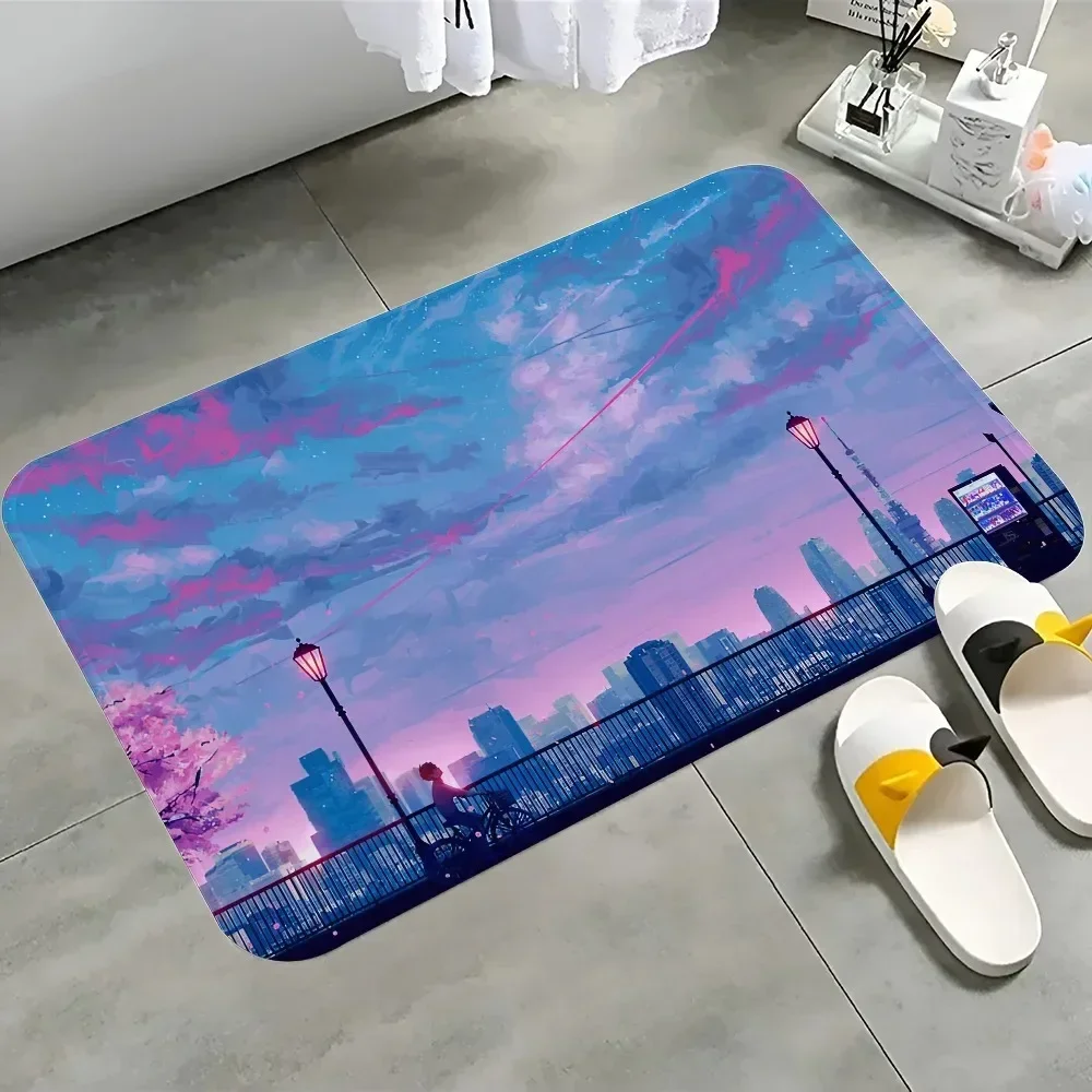 Japanese Style Neon Light City Bathroom Non-silp Doormat Suitable for Living Room Entrance Decorate Accessories Pad Bedroom Rugs