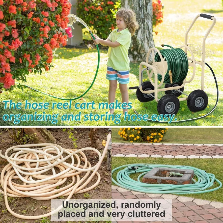 عربة بكرة خرطوم الحديقة شديدة التحمل مع عجلات للاستخدام الخارجي تحمل ما يصل إلى 300 قدم من خرطوم 5 8 بوصة مثالي للحديقة والفناء وات