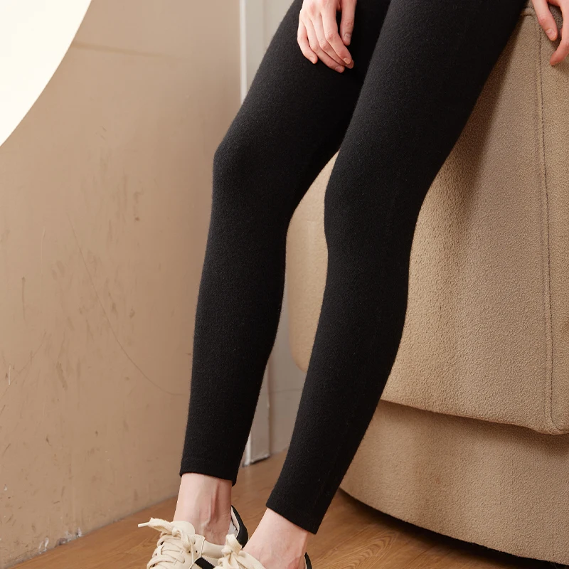 Hot Sales Women Pants Autumn Winter 100% Cashmere Leggings Long Elastic Ladies Knit Pants Woman High Waisted Trousers High-quali