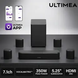 ULTIMEA Aura S4T 350W 7.1ch TV Soundbar with 4 Surround Speakers, Surround Sound System with Subwoofer, App Control, HDMI ARC