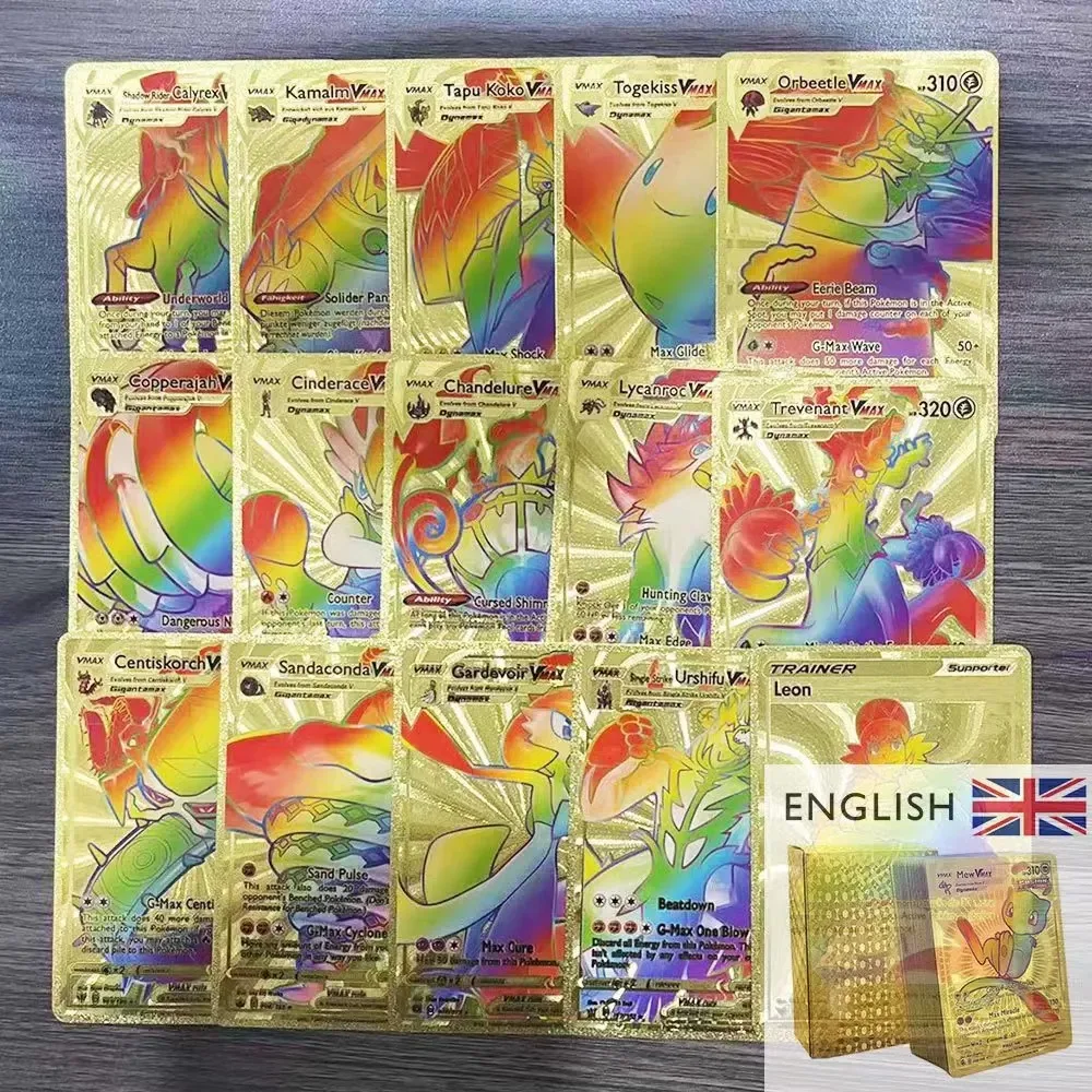 2024 NEW 27-55PCS Pokemon Colorful Gold Foil Card Charizard Pikachu Arceus Silver Rainbow English German VSTAR VMAX Card