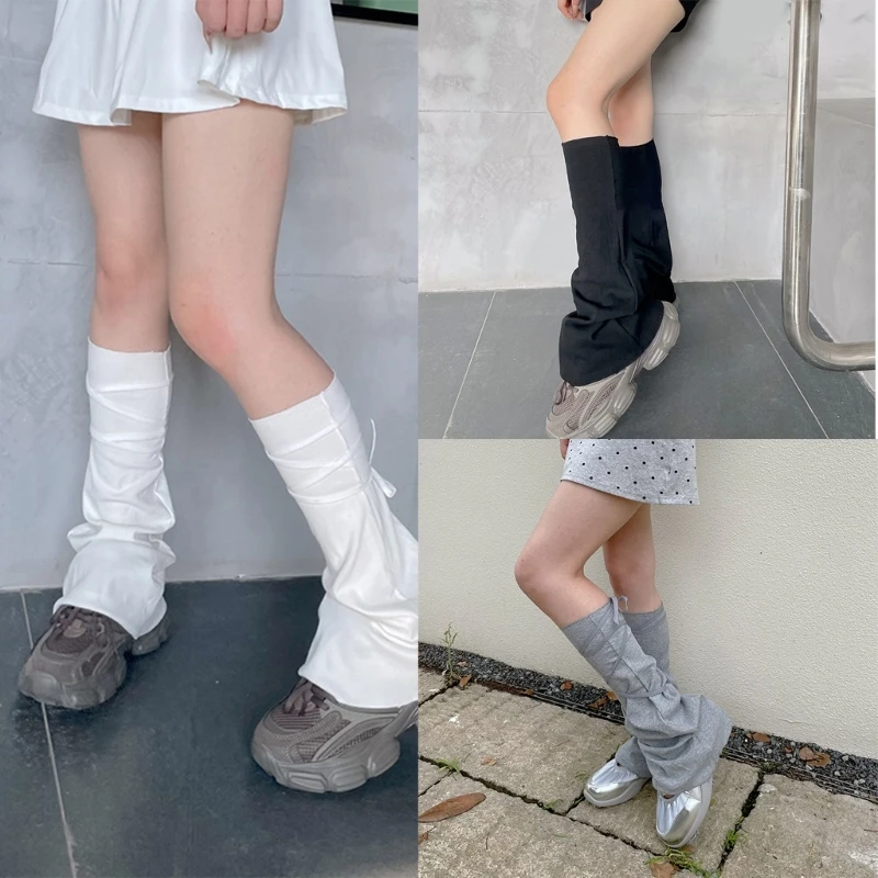 Japanese Women Harajuku Stretch Flared Long Leg Warmer Tie Up Bandages Straps Leg Cover Calf Gaiters Long Socks Hosiery