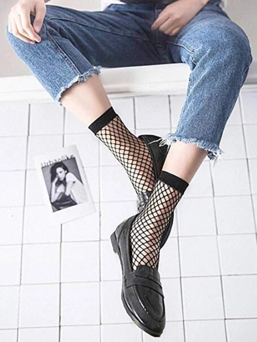 3 أزواج فاسق النساء الفتيات مثير الأسود الجوف خارج تنفس شبكة شبكة صيد السمك الجوارب الإناث القوطية لمط قصيرة الجوارب الكاحل جورب #3