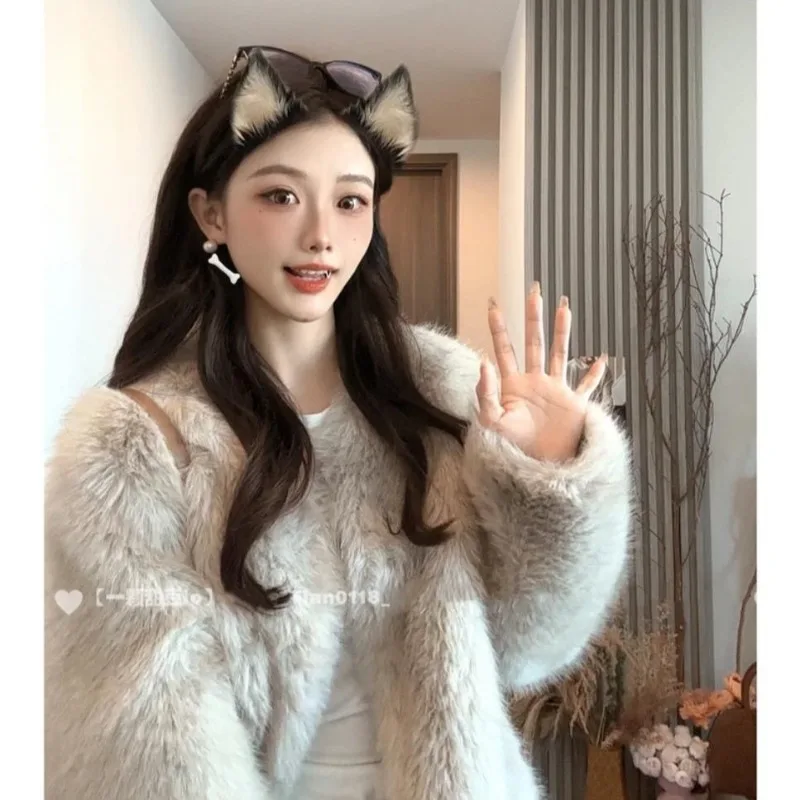 لونين تقليد فرو الثعلب المرأة الفراء المتكاملة معطف قصير الراقية صديقة للبيئة نماذج الشتاء النسائية الجديدة